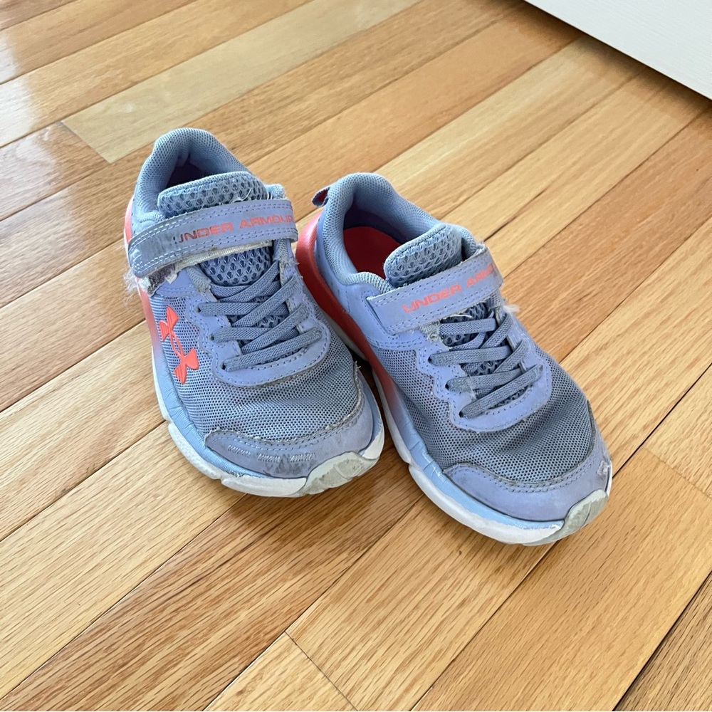 12K Under Armour Kids Purplish Gray and Pink Athletic Sneakers